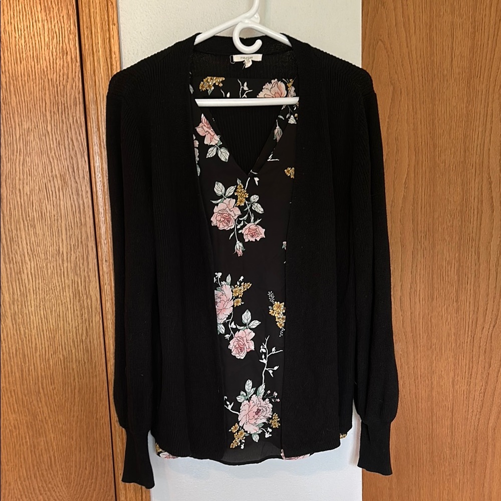 Maurices Black Cardigan with Floral Print